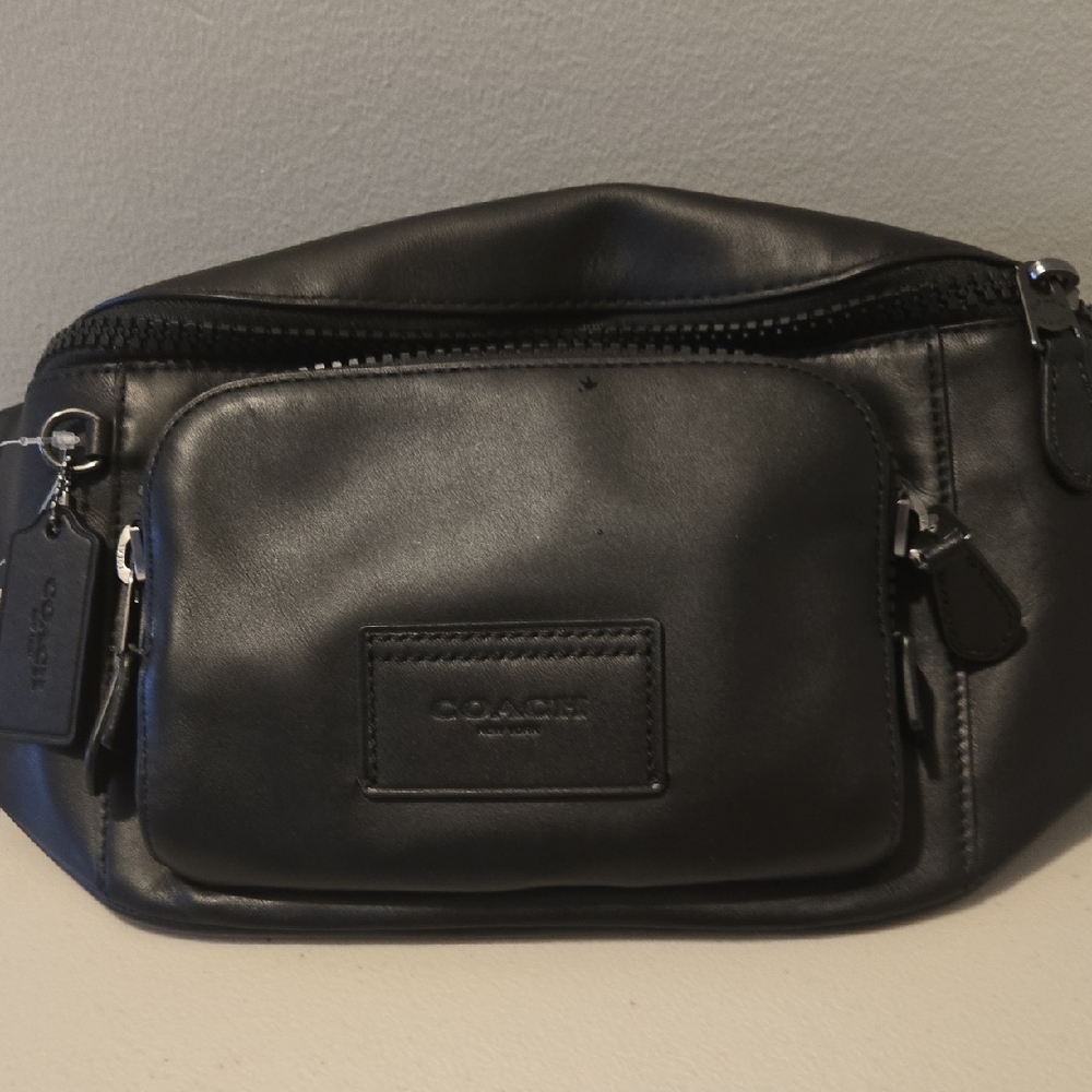 Coach Black Leather Belt Bag for Men